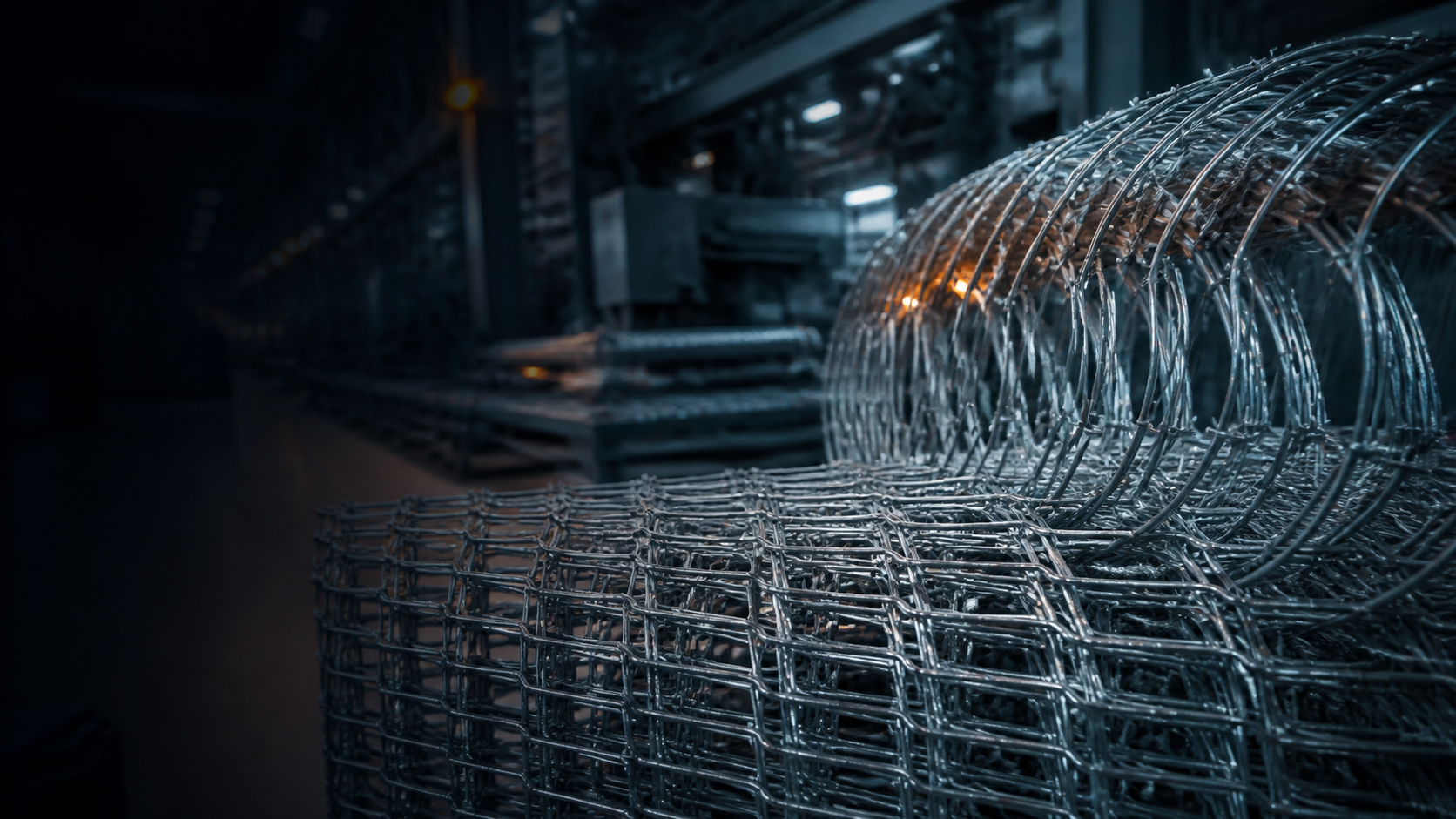Close view of formed steel mesh and barrier coil