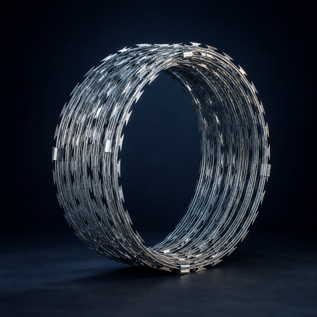 Detailed galvanized steel concertina barrier coil